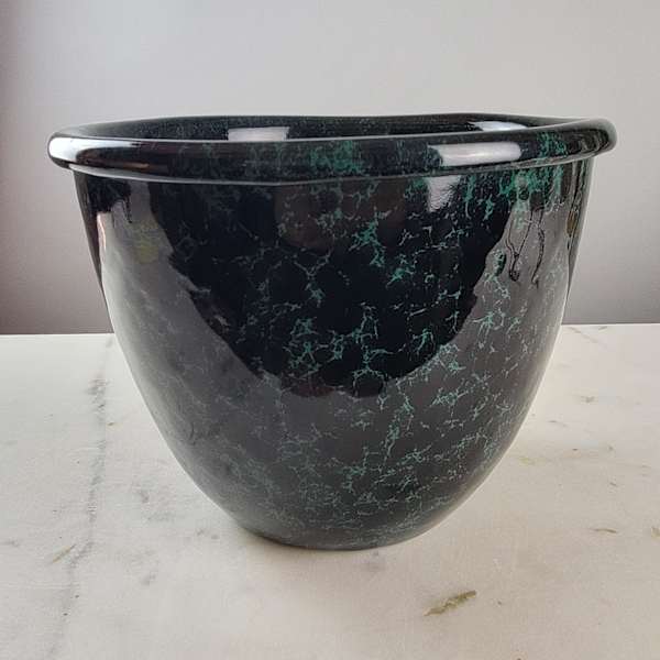 Bennington Black On Green Large Mixing Bowl 9" by Bennington Potters, Image 1.