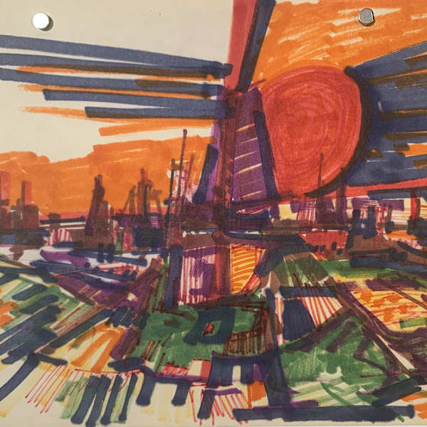 "Bay Area Sun" Abstract Landscape Drawing by Herbert Wasserman, Image 2.