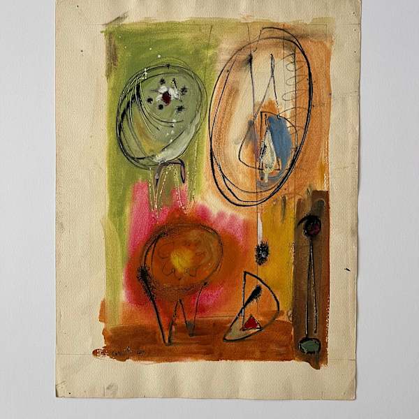 John Grillo 1947 Surrealist Gouache, Ink and Pencil Abstract by John Grillo, Image 3.