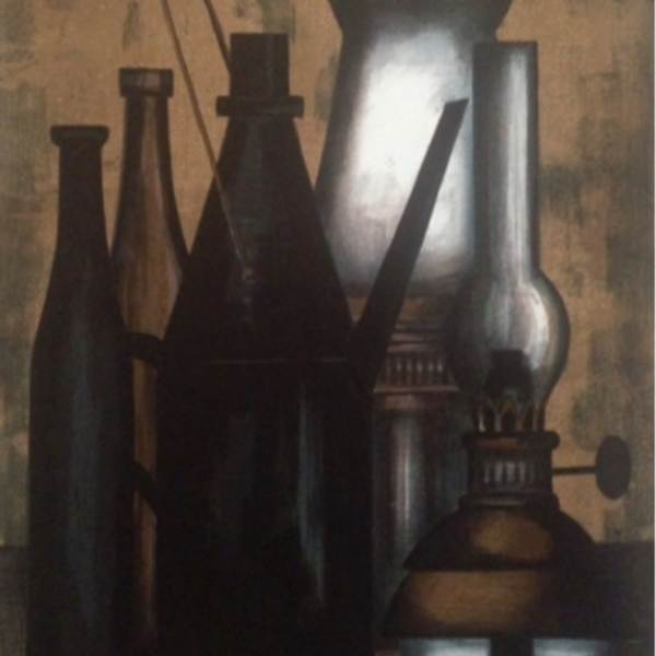 Still Life with Bottles and Kerosene Lamp by Herbert Breiter, Image 1.