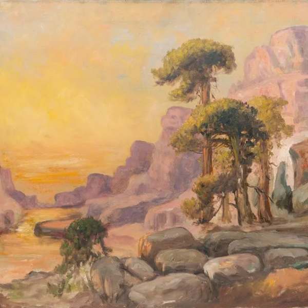 1910's "Desert Landscape" Oil Painting by Ralph Davison Miller, Image 1.