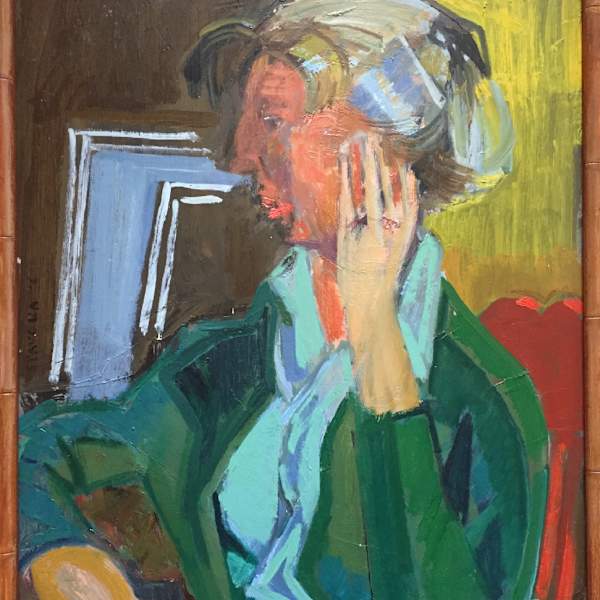 Mid Century Signed Stavoka Vintage Oil Figurative by Stavoka, Image 1.