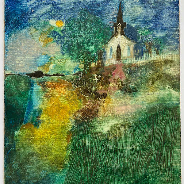 "Church on a Hill" Acrylic Painting on Board by Bill Shields, Image 6.