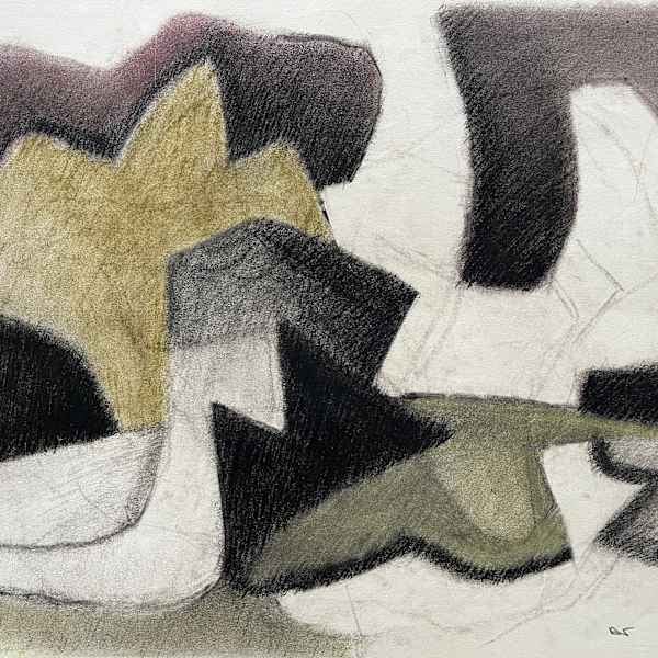 1980s "Olive Green and Black" Soft Pastel Abstract Drawing by D Tongen, Image 4.