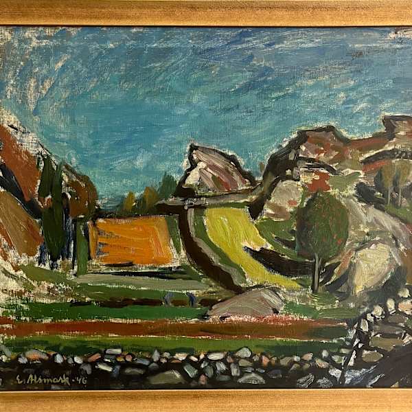 1946 "Hilltop Farm" Abstract Landscape by Erik Alsmark, Image 2.
