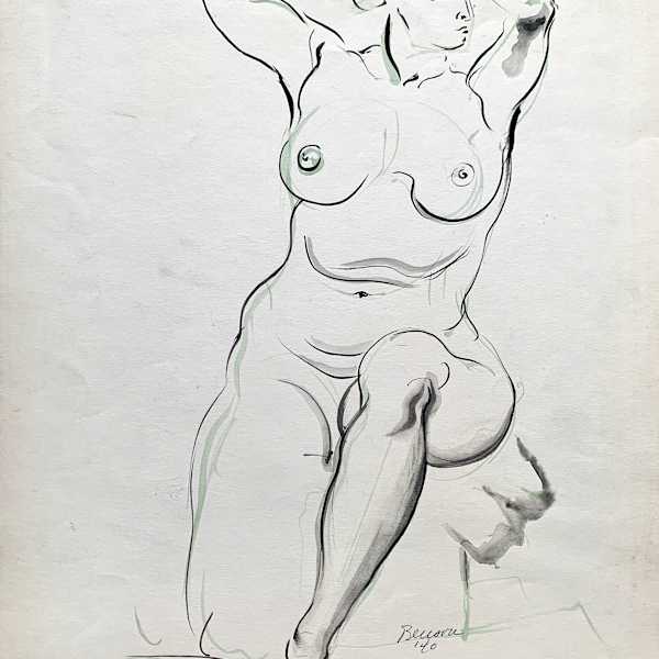 "Female Nude with Green" by John William Benson, Image 1.
