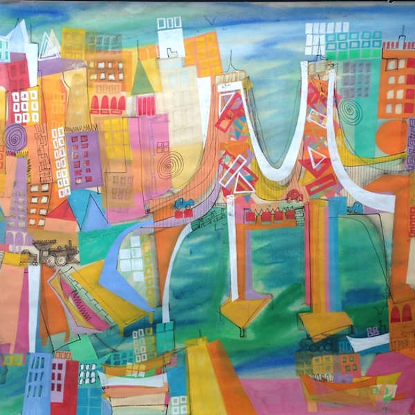 City Scene Green and Yellow by Kathy Pryor, Image 1.