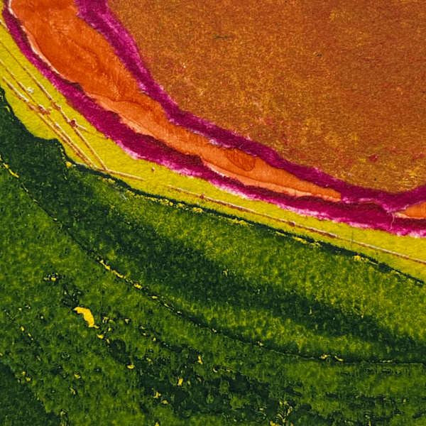 1960s "Brightscape" Green, Pink, Yellow Collage Intaglio Etching NY Artist Myril Adler by Myril Adler, Image 8.