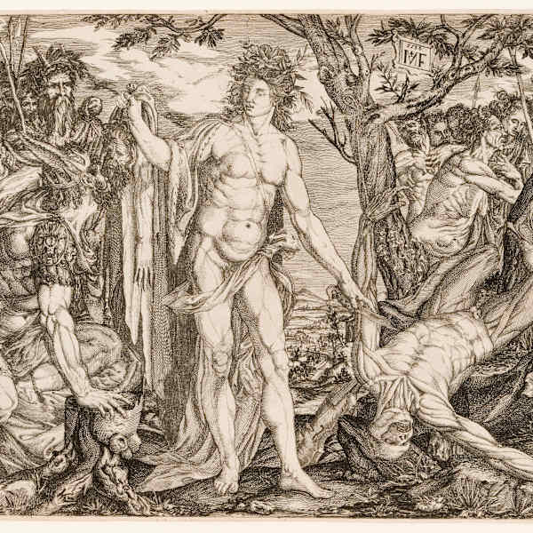 Apollo, Marsyas, and the Judgement of Midas (after Melchior Meier) by Monogrammist M. F., Image 1.