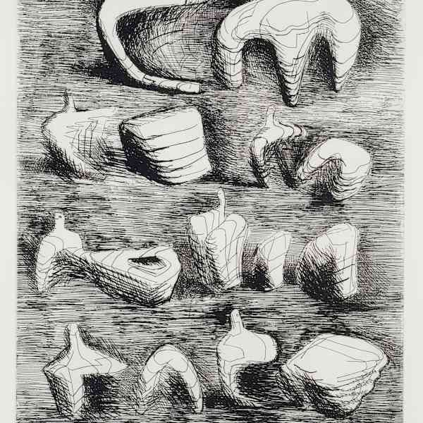 Two and Three Pieces, Reclining Figures by Henry Moore, Image 1.