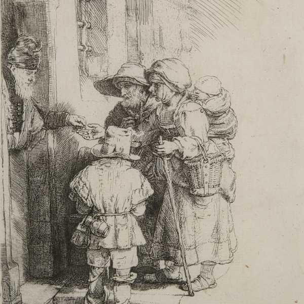 Beggars Receiving Alms at a Door by Harmenszoon van Rijn Rembrandt, Image 1.