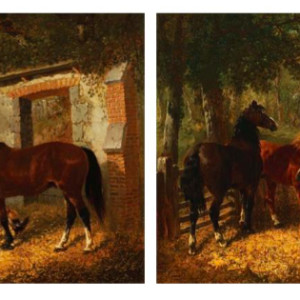 Barnyard Scenes (a pair) by John Frederick Herring, Jr. 