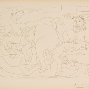 Le Repos du Sculpteur devant des Chevaux et un Taureau by Pablo Picasso