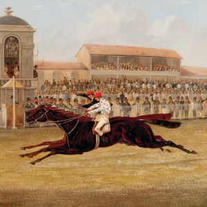 Dead Heat for the Doncaster St. Leger 1850 Between Voltiguer and Russborough by Henry Thomas Alken, Sr.