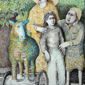 Lamb Cart and Man on Wheels by Eve Whitaker