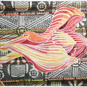 Amaryllis on Adire Cloth by Laura Grosch