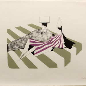 Two Sitting Figures on Stripes I by Lynn Chadwick
