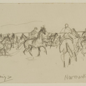 'Newmarket before a Start' & 'Waiting for the Starter, Newmarket' (A PAIR) by Sir Alfred J. Munnings 