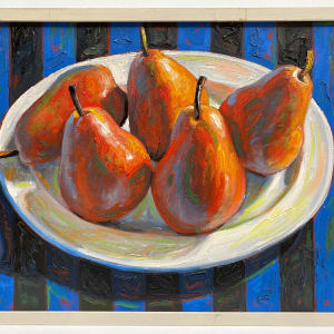 Red Pears on Blue Stripes by Shawn Shepherd 
