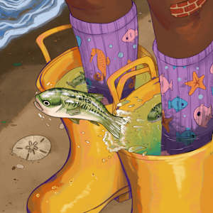 williams, digital illustration, 2024, waterlogged rainboots by Bennie Williams