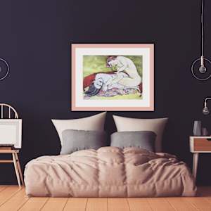 Green Velvet / the ultimate adult play time by Figurative expressionist painter Danièle Lamarche-Sarvia  Image: ideal gift to both on this Saint Valentin day and how inspiring in a bedroom