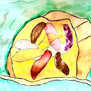 Potatoe Blues by Danièle Lamarche-Sarvia neo figurativism, figurative expressionism  painter  Image: sketch #2 on cartridge 260 gsm watercolour for sale