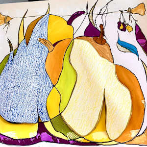 Pears on Fire by Danièle Lamarche-Sarvia neo figurativism, figurative expressionism  painter  Image: textures textures