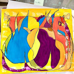 Pears on Fire by Danièle Lamarche-Sarvia neo figurativism, figurative expressionism  painter 