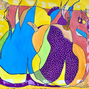 Pears on Fire by Danièle Lamarche-Sarvia neo figurativism, figurative expressionism  painter