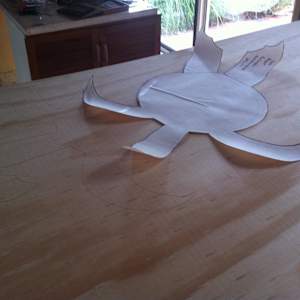 Fire sculpture by Danièle Lamarche-Sarvia neo figurativism, figurative expressionism  painter  Image: choosing the materials, it has to be light enough to move with the friction of the fire flames and it has to be easy to cut and keep its shape