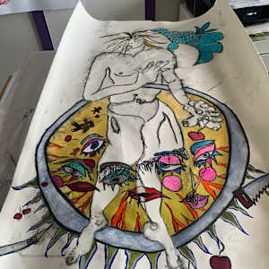 The Circle of Fire by Danièle Lamarche-Sarvia neo figurativism, figurative expressionism  painter  Image: in the making , it was very intuitive