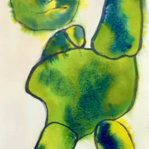 Green head  and Nounour's Free Fall by Figurative expressionist painter Danièle Lamarche-Sarvia  Image: emotionally captive