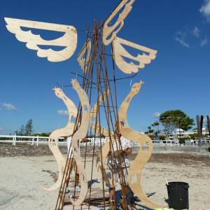 Fire sculpture by Danièle Lamarche-Sarvia neo figurativism, figurative expressionism  painter  Image: hoping the flames will weave themselves through the design 