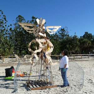 Fire sculpture by Danièle Lamarche-Sarvia neo figurativism, figurative expressionism  painter  Image: I had like 9 fire men visiting me checking my work out during the construction