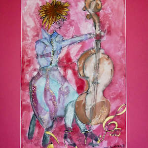 The cellist by Danièle Lamarche-Sarvia neo figurativism, figurative expressionism  painter, Image 1.