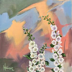 Dawn Hollyhocks by Sam Hauser