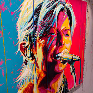 "David Bowie — The Lightning Icon" by Artist Allan Buch  Image: David Bowie 120 x 120 cm