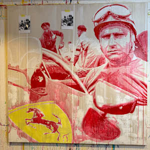 "Fangio at Ferrari – Mastery in Red" by Artist Allan Buch  Image: "Fangio at Ferrari – Mastery in Red"  sketch 