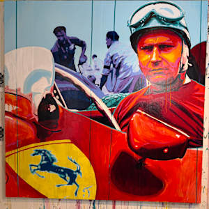 "Fangio at Ferrari – Mastery in Red" by Artist Allan Buch  Image: "Fangio at Ferrari – Mastery in Red"  (Work in progress)