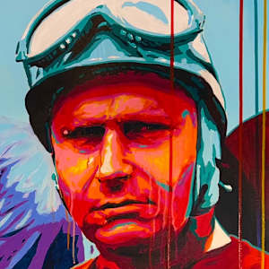 "Fangio at Ferrari – Mastery in Red" by Artist Allan Buch  Image: Detail
