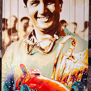"Ascari – Ghost in Red" by Artist Allan Buch  Image: Alberto Ascari - Ferrari 200 x 120 cm 