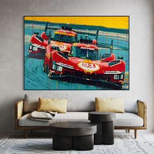 Ferrari 499P – Legends of Le Mans by Artist Allan Buch  Image: Ferrari 499p Le Mans Hypercars painting on the wall