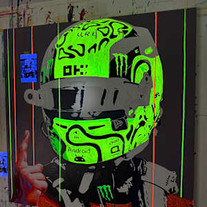 Lando – passion, ambition, and performance by Artist Allan Buch  Image: Lando Norris - McLaren F1 Work in progress In black light