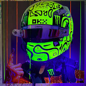 Lando – passion, ambition, and performance by Artist Allan Buch  Image: Lando Norris - McLaren F1 In black light