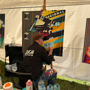 "Senna – Live at Speed" by Artist Allan Buch  Image: Live painting at an exhibition