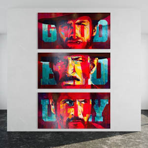 The Good, The Bad & The Ugly – Trilogy in Paint by Artist Allan Buch  Image: The Good, The Bad & The Ugly on the wall