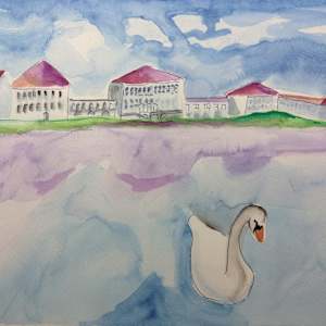 Nymphenburg Castle in Munich with Swan by Paul Riedel
