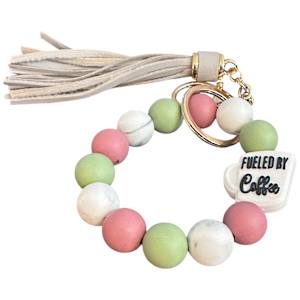 Silicone Bead Keychain Wristlet - Pink and Green Coffee  - STAJ20240068-3 #47 by Susi Schuele 