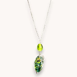 Lampwork Glass Pendant Necklace Green Silver Chain Artisan Jewelry by Susi Schuele