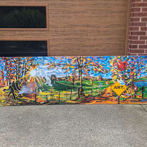 Art Angel Crossing Through Shifting Planes by David Heatwole  Image: full painting in front of garage door